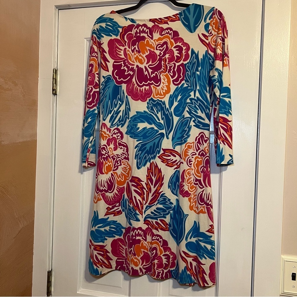 #96 DIANE VON FURSTENBERG KADEN SILK FLORAL V-NECK DRESS W. 3/4 SLEEVES SIZE 12 - Picture 2 of 7